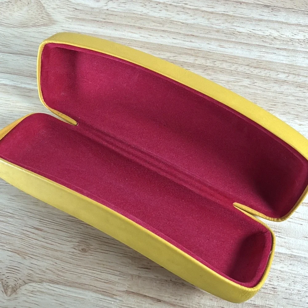 RAY-BAN Eyeglass Sunglass Case Hard Shell Vibrant YELLOW Flip Top Red Interior